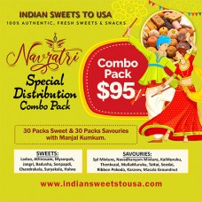 Navratri Distribution Combo Pack - 30 Pack Sweets & 30 Pack Savouries with Manjam Kumkum